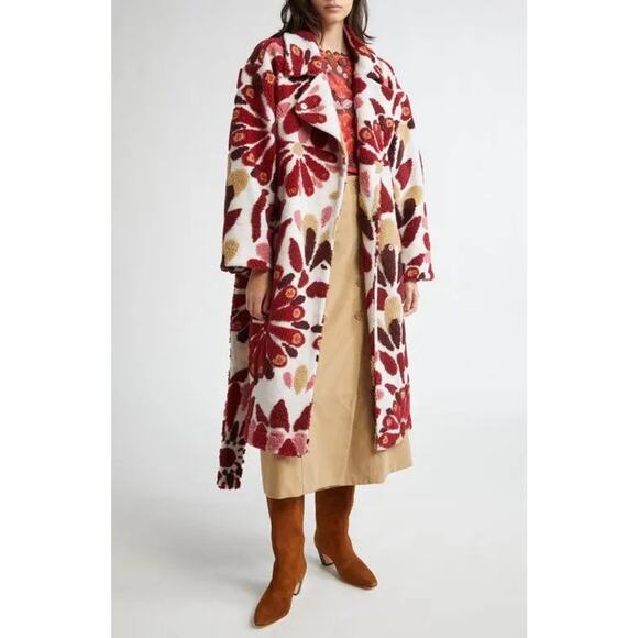 Farm Rio Jackets & Blazers - Farm Rio Ainika Flowers Belted Jacquard Fleece Coat Medium NWT